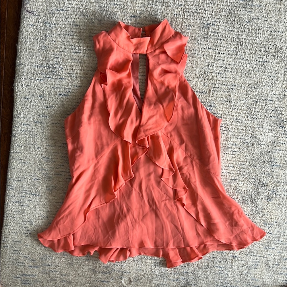 Cinq a Sept Orange Ruffled Bib Collar Blouse